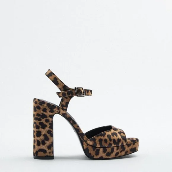 NEW ZARA LEOPARD PRINT HIGH HEELED PLATFORM SANDALS SHOES WOMENS SIZE 7.5 - Picture 4 of 5
